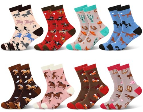 Geyoga 8 Paia Calzini da Equitazione Calzini Regalo Equestre per Amanti Cavallo Donna Amanti del Derby Bomboniere, 35-42