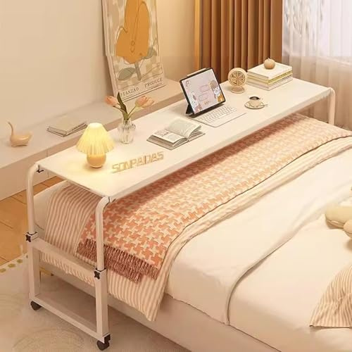 sopra Il Tavolo da Letto con Ruote, Tavolo Rotante per Letto, Tavolino Servitore Regolabile, sopra Il Letto King, Tavolo per Laptop, sopra Il Letto per L'home Office, White, 140cm