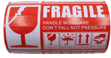 Alide Lot de 300 autocollants Fragile - Grandes étiquettes d'avertissement - 13 x 7 cm - Attention Fragile - Pour colis et boîtes