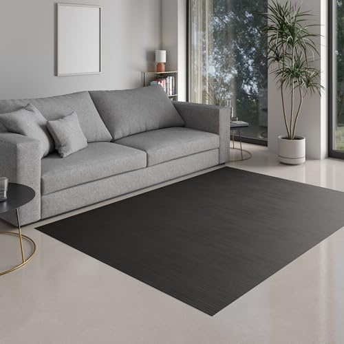 DE-COmmerce Alfombra Bambú Massive, 17mm Endurecido Tiras La Nueva Generación Sin Alfombra Ribeteada Alfombra Salón Cocina Acero, 75x240 cm