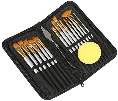 Kesote Kit de 15 Pinceles de Pintura Acrílica con Estuche Negra y Esponja Pincel para Pintura al óleo y Acuarela