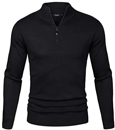iClosam Pullover Herren Half Zip Strickpullover Winter Herrenpullover mit Reißverschluss Slim Fit Schwarz M