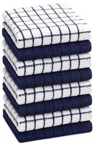 Bumble Towels 8 paños de Cocina, Negro, 4 Cajas pequeñas teñidas y 4 sólidas, 1 Libra/docena, 12 Pulgadas x 12 Pulgadas (Azul Marino)