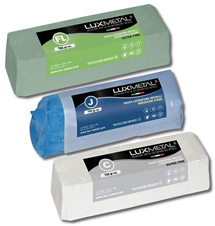 Kit Set of 3 Lux Metal 700 grams medium polishing paste eliminates scratches oxide and rust and mirror polish for aluminum stainless steel brass copper chrome plating plexyglass