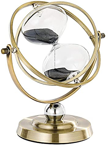 SuLiao 30 Minutes Hourglass Sand Timer: Antique Brass Black Sand Clock, Rotating Large Sand Watch 30 Min, Vintage Reloj De Arena, Metal Glass Sandglass for Home, Desk, Office Decor