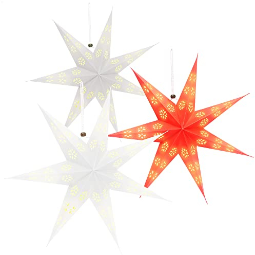 com-four® 3X étoile Lumineuse en 3D avec LED - Étoile de Noël avec éclairage LED et minuterie - Étoile en Papier Premium à accrocher
