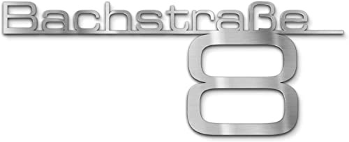 Metzler Hausnummer Edelstahl, individueller Schriftzug V2A Stahl, Hausnummernschild, Straßenschild, Wunschstraßenname und Hausnummer, 3D-Effekt, Rostfrei & Wetterfest, Made in Germany, Länge: 600 mm