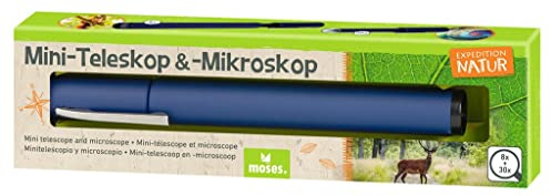 moses. Expedition Natur Mini-Teleskop & -Mikroskop, Forscherzubehör für Kinder, Taschenmikroskop und Taschenteleskop für unterwegs, Perfekt zum Wandern, Zelten oder Campen, 9837, Blau