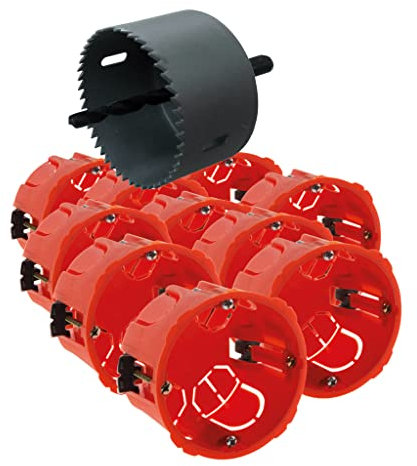 Zenitech Lot de 10 boîtes encastrement placo Ø67mm + scie-Cloche - Rouge