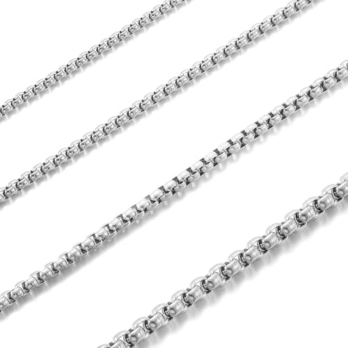 RWQIAN Collier Hommes Acier Inoxydable Chaîne Argent Chaîne Vénitienne 60cm Homms Briolette Chaîne Femmes Boîte Collier Largeur 3mm