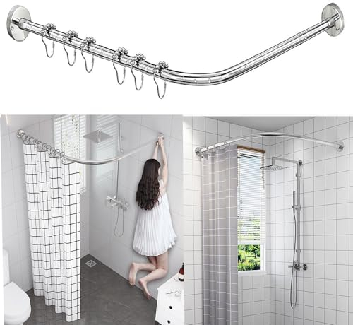AUBWIG Duschvorhangstange Dehnbare Edelstahl L-Form Badezimmer Badewanne Eckduschvorhang Stange Kein Bohren für Bekleidungsgeschäft Badezimmer(75-95cmx75-95cm)