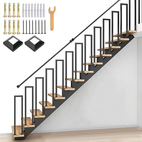 Rampe Escalier Intérieure en Forme de U, Main Courante pour Escalier, Noir Garde Corps en Métal pour Extérieur, Balcons, Couloirs, Lofts (65CM)