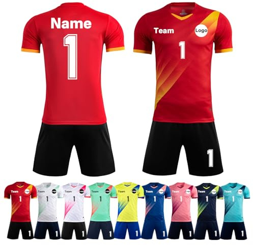 Custom Football Jersey for Adult Kids Men Women Youths Personalised Football Uniform Shirt and Shorts with Name Logo Team Number Red