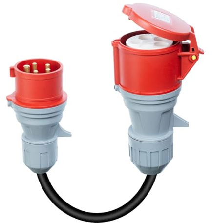 Adaptateur CEE 16A mâle à 32A femelle, triphasé, 380-415V, 5 pôles, H07RN-F 5G 2,5mm² câble, IP44 étanche (16-32)
