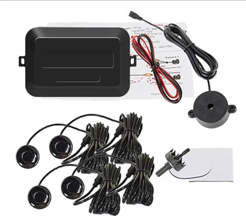 Sensor Ayuda Aparcamiento Kit De Sensor Estacionamiento para Automóvil con Zumbador, Sonda Indicadora Alerta Sonora con Radar De Respaldo, 4 Sensores De 22 Mm Y 12 V Radar Parking Sensor(Negro)