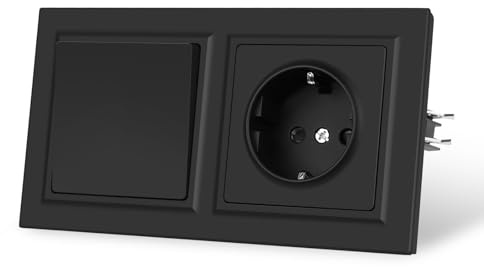 CNBINGO Lichtschalter mit Steckdose,1 Fach 1 Weg Lichtschalter Unterputz Schwarz Steckdosen Wand Doppel Steckdose