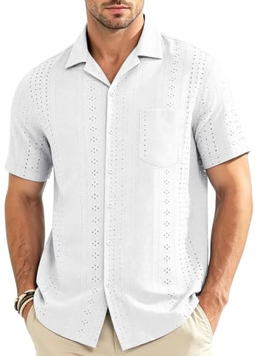 Casey Kevin Camicia Uomo Maniche Corte Estiva Manica Corta Tessuto a Maglia Traspirante Camicia Casual per Estiva Beach Spiaggia, L