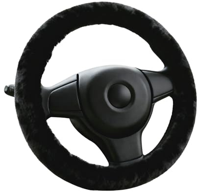 SDLDEER Lammfell Lenkradbezug, ⌀37-39cm Auto Lenkradbezug Winter Lenkradwärmer, Anti Rutsch Universal Auto Lenkradhülle für Herbst und Wintersaison (Schwarz)