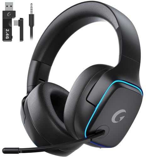 Gvyugke Gaming Headset Wireless, 2.4GHz Wireless Gaming Headset for PS5/4/PC/Switch/Mac/Phone, Bluetooth 5.3 Headphones with MIC Noise Canceling, 7.1 Surround Sound, 70H Battery, RGB Light Up-Black
