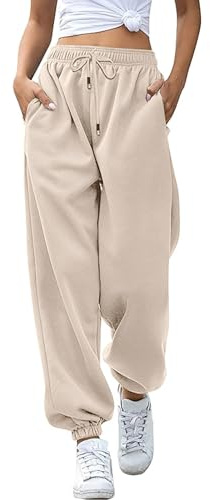 PAIDAXING Pantalon de jogging baggy pour femme - Jambe large - Taille haute élastique - Avec poches - Cordon de serrage - Style décontracté - Hip Hop - Streetwear - Gym - Jogging - Danse