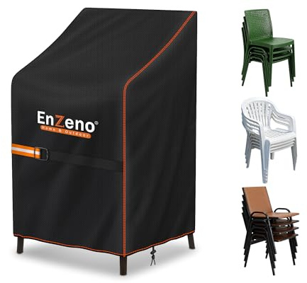 Enzeno Housse de Chaise de Jardin Imperméable,Housse Chaise Empilable Exterieur Anti-UV - Oxford 210D avec Cordon de Serrage,Bache de Protection Fauteuil pour Mobilier de Jardin,70 x 90 x 80/120 cm