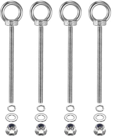 PATIKIL M6 X 90mm Bullone Ad Occhiello Con Spalla, 4 Pezzi 304 Acciaio Inossidabile Anello Di Sollevamento Bullone Filettato Ad Occhiello Con Dadi A Flangia E Di Bloccaggio
