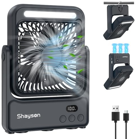 USB Ventilateur 10000mAh avec Lampe 4 Vitesses 7-27 Heures Fonctionnement