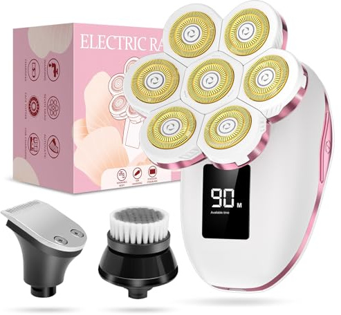 3-in-1 Electric Razors for Women,Bikini Trimmer for Women,7D Painless Electric Shaver with Facial Cleansing Brush,Gifts for Women,Replaceable Hair Remover for Legs Water Resistant Wet/Dry (Pink)