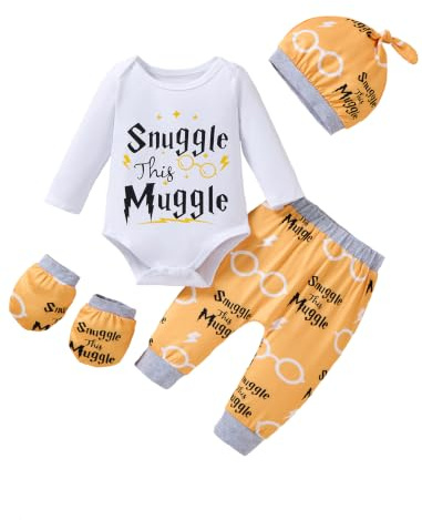 CUGOGO Baby Boy Clothes Snuggle This Muggle Long Sleeve 3PCS Outfits Romper Pant Hat Long Sleeve Suit