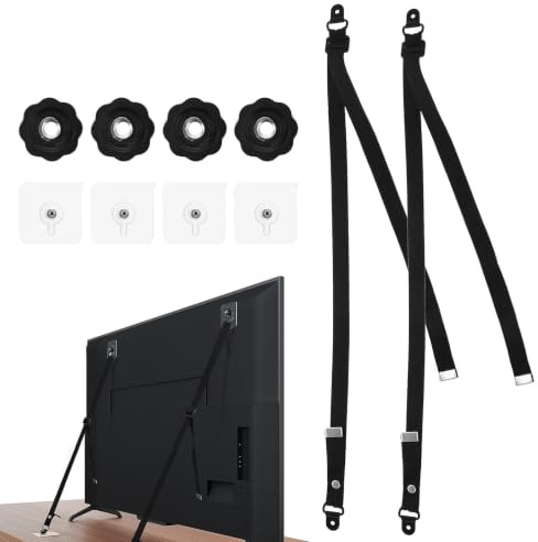 Hoement Adjustable Tv Safety Straps for Proofing and Tip Over Prevention, Fabric Material Easy Installation, Versatile Use for Furniture and Tvs in Homes or Environment