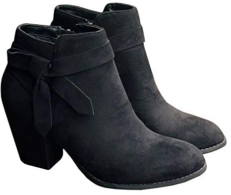 PiePieBuy Women's Tie Knot Chelsea Pump Ankle Boots Closed Toe Stacked Heel Booties Shoes,Suede Black, Size 10