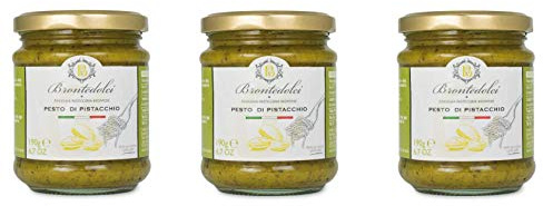 3x Brontedolci Pesto di Pistacchio Pistaschor Pesto matlagningssåser pasta sås perfekt för att krydda de första växlarna 190 g i glas från Sicilien med 55 % pistascher