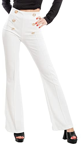 Toocool Pantalones de mujer con campana, ajustados, pata de elefante, flare botones, VI-3591, Color blanco., XL