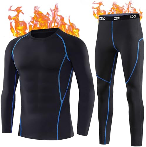 ZDQ Hiver Ensemble sous-Vêtements Thermiques Base Layer sous-Vêtement Ski Chaud Sport Bas Manches Longue Pantalon Thermique Fonctionnels Hommes Noir S