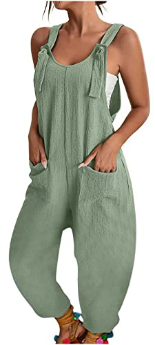 Combinaison Pantalon Femme Chic Et Élégant Jumpsuit Droit Fluide D'été sans Manches Couleur Unie Slim Combipantalon Rompers avec Poches Décontractée Playsuit Pantalon Large Combinaison de Travail Fem