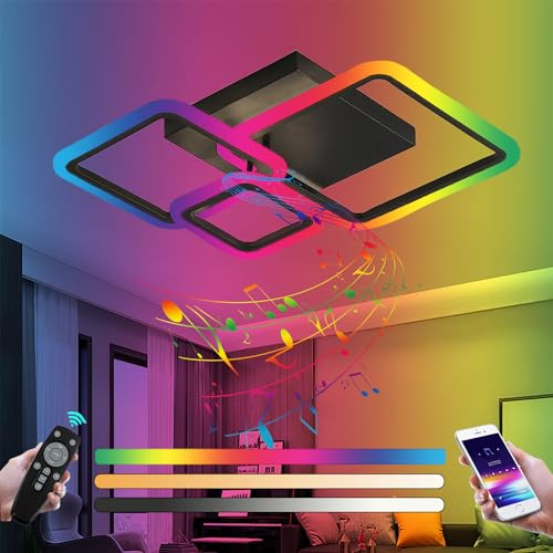 Plafoniera LED RGB Bluetooth 84 W intelligente dimmabile con telecomando quadrata per camera da letto, soggiorno, sala da pranzo