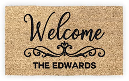 MRC Wood Products Personalized Welcome Scroll with Last Name Coir Coconut Husk Doormat Door Mat 18x30 or 24x36 (24x 36)