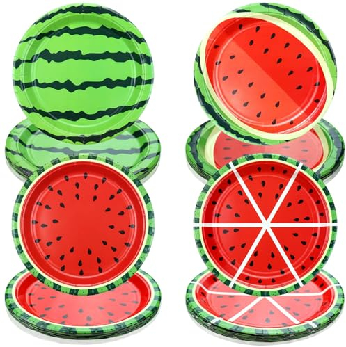 40 piatti di carta a forma di anguria, decorazioni per feste a forma di anguria, usa e getta, per baby shower, frutta tropicale, anguria, forniture per feste