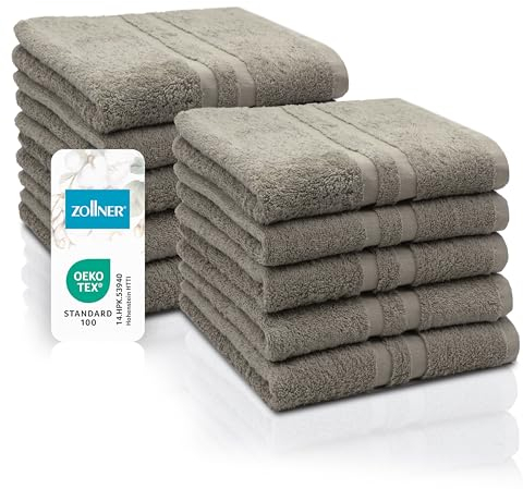 ZOLLNER 10er Set Handtücher in 50x100 cm, Baumwolle, Hotelqualität, Taupe