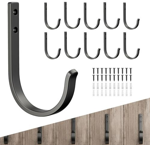 Josmimic 10-Stück Garderobenhaken Handtuchhaken und Haken für Wand - Bohren Wandhaken, Kleiderhaken, Schlüsselhaken für Zahnputzbecher, Bad, WC, Schwarz, Mit Schrauben