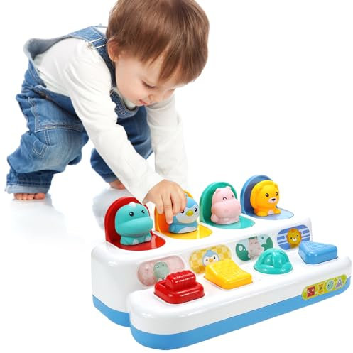 HENGBIRD Juguete Causa-Efecto, Juguete de Desarrollo con Botones y Colores, Juguetes de Animales para Clasificar Colores , para Niños, Niños Pequeños, Bebés, 18 Meses +, Pop-Up Pals