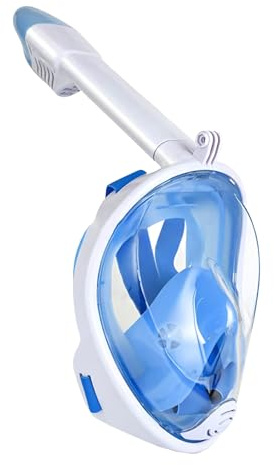 Maschera da Snorkeling, Visuale Panoramica 180° Maschera per Immersioni, Anti-Appannamento, Anti-Infiltrazioni, Maschera Subacquea con Tubo Respiratorio, Blu L/XL