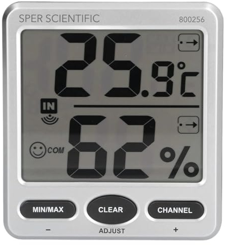 Sper Scientific 8 Channel Wireless Indoor/Outdoor Humidity & Temperature Monitor Set 800256 – Large LCD Display & Wireless Remote Sensors - Multi-Sensor Thermo-Hygrometer for Home Greenhouse Warehouse