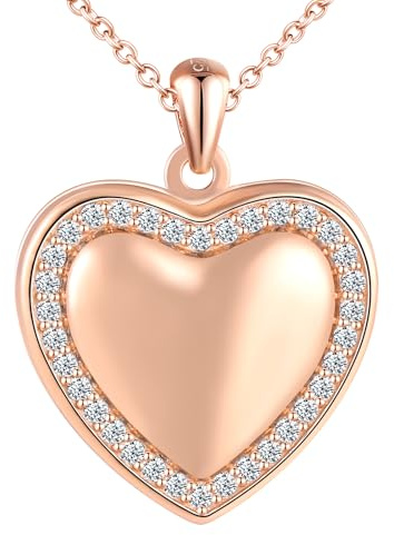 MICSAVI Collana Argento 925 Medaglione Cuore Portafoto in per Donne, Ciondolo Cuore con Pietre di Zirconi, Catena 45+5cm Collana di Foto Personalizzata per Mamma Ragazze Fidanzata