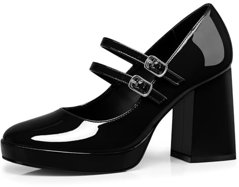 CELLENZ Women Mary Jane Shoes: Black Patent Comfy High Heels Size 7