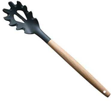 BEBEMOKO Cuchara Para Espaguetis y Pasta De Silicona Mango De Madera, Tamaño Estándar, Resistente Al Calor, Utensilio Casero Para Cocina y Servir Fideos