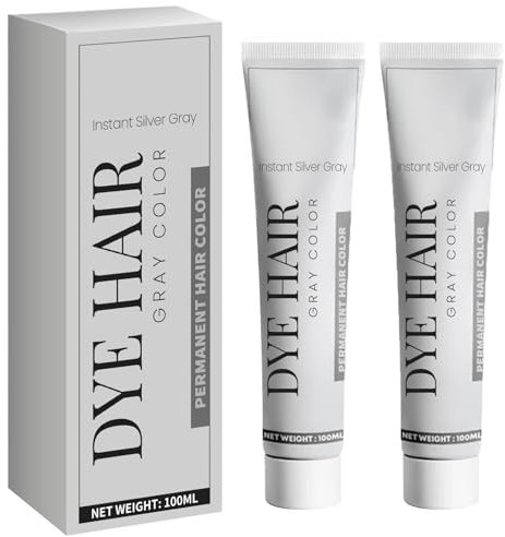 Crema de tinte de cabello natural gris plateado, tinte de cabello plateado unisex, acondicionamiento brillante, tintes instantáneos no dañinos para todos los tipos de pelos natural (2pcs)