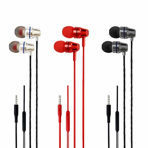CanQuanSWZX 3 Pack Earphones, Wired In-Ear Headphones Earphones with Microphone and Volume Control, Noise Isolating Earphone with 3.5mm Jack, Lightweight Ear Buds Wired Headphones