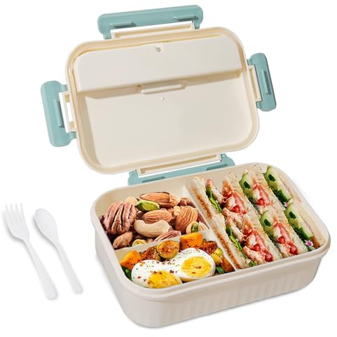 Bento Box Adult Lunch Box, Lunch Containers for Kids Children with 3 Compartments, 1800 ML Bento Lunch Box with Spoon & Fork, Microwave & Dishwasher Safe, BPA-Free and Food-Safe Materials(Blue)