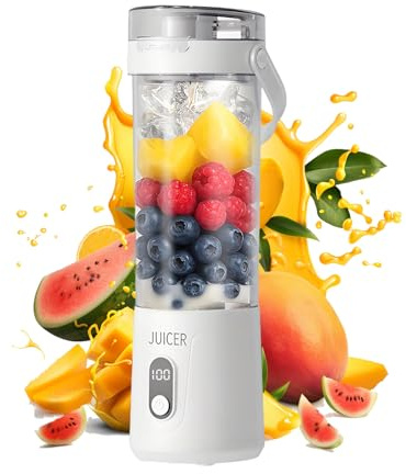 DSXVJHD Portable Blender Smoothie Maker, 600ml Electric Mini Fresh Juice Maker, Powerful Mini Blender with USB for Fruits, Shakes, Smoothie, Perfect for Home, Office, School, Outdoors (White)